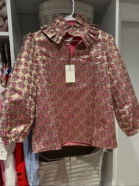 Tucker Pink and Gold Quilted Diamond-Pattern Jacket